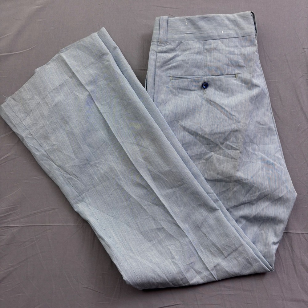 Vintage Rappers by Washington Mfg Co Blue White Striped Flare Leg Pant USA 34x32